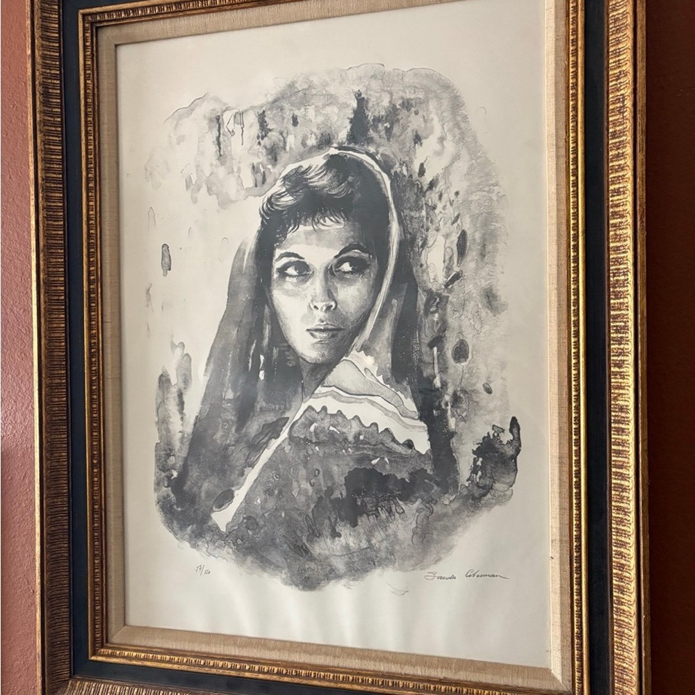 lithograph titled "Portrait of a Woman" by Romanian/Israeli artist Sandu Liberma